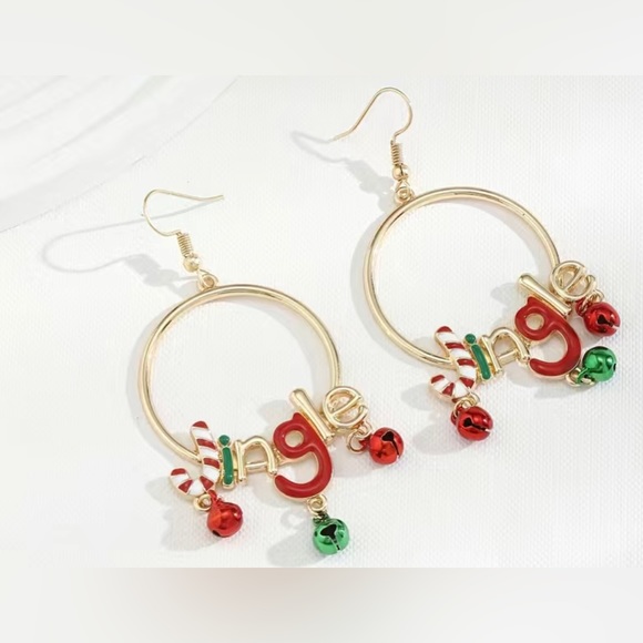 NEW Women’s JINGLE Red Green Gold Hoop Holiday Christmas Earrings Jewelry - Picture 1 of 3